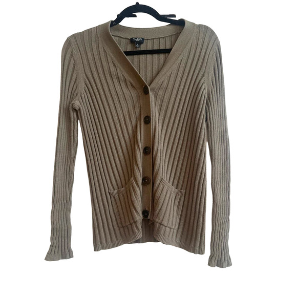Talbots Sweaters - Talbots Petites Olive Green Ribbed Button Down Cardigan with Pockets